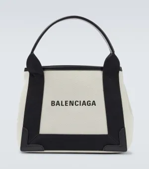 Balenciaga Leather Trimmed Cabas Canvas Tote, Multicolor