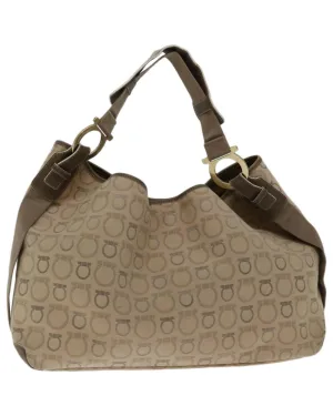 Beige Canvas Shoulder Bag by Salvatore Ferragamo