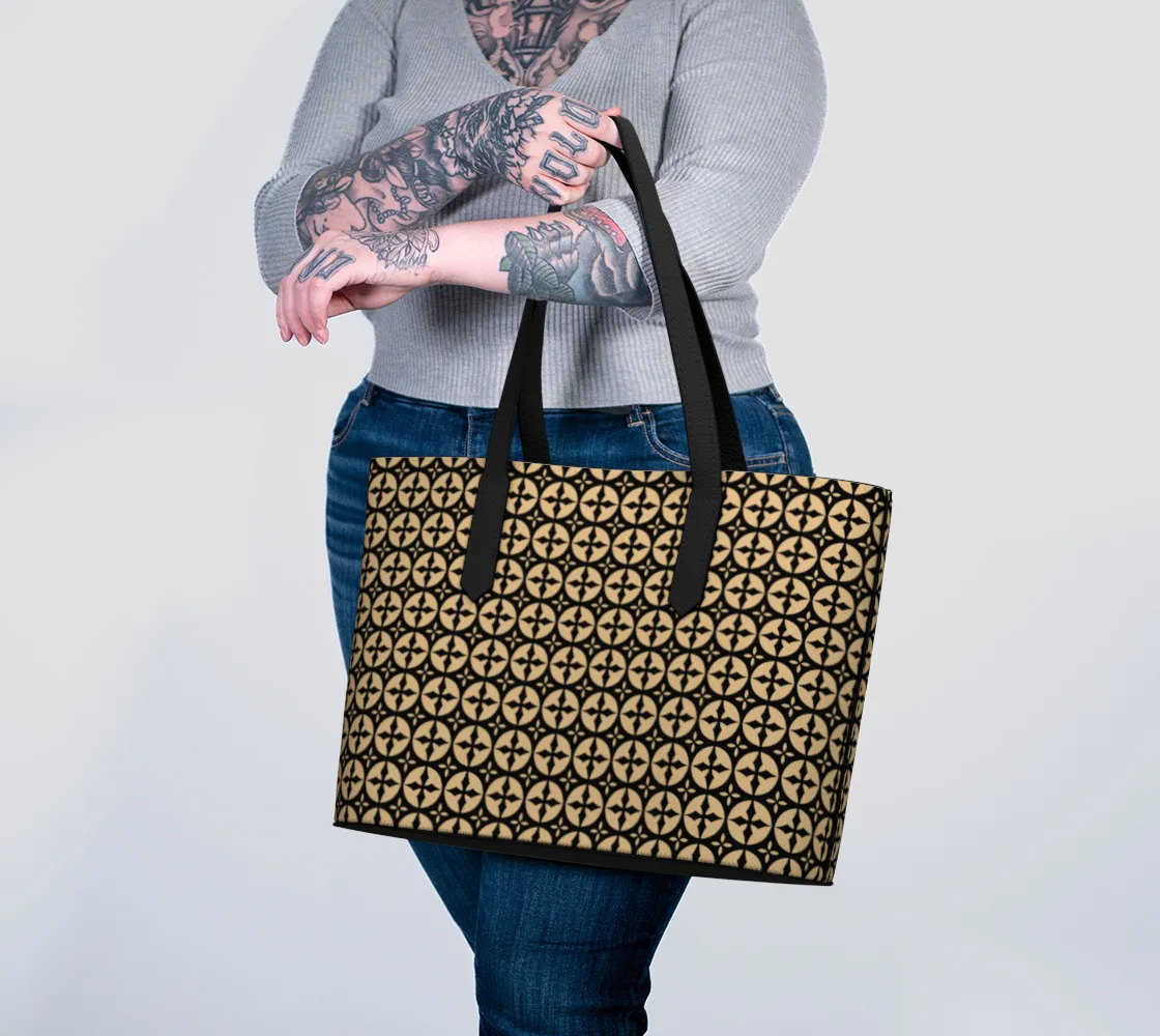 Black and Gold Santorini Cross Vegan Leather Tote Bag