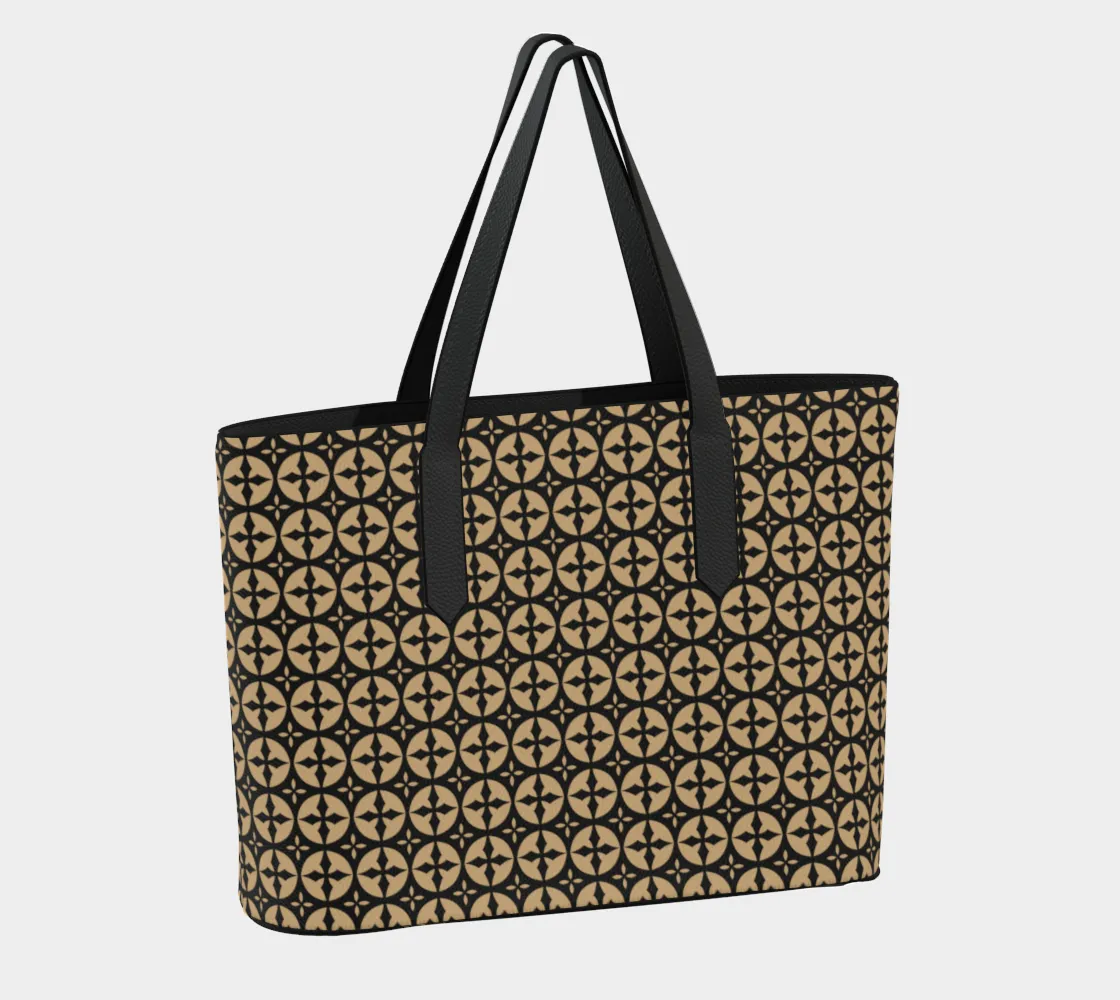 Black and Gold Santorini Cross Vegan Leather Tote Bag