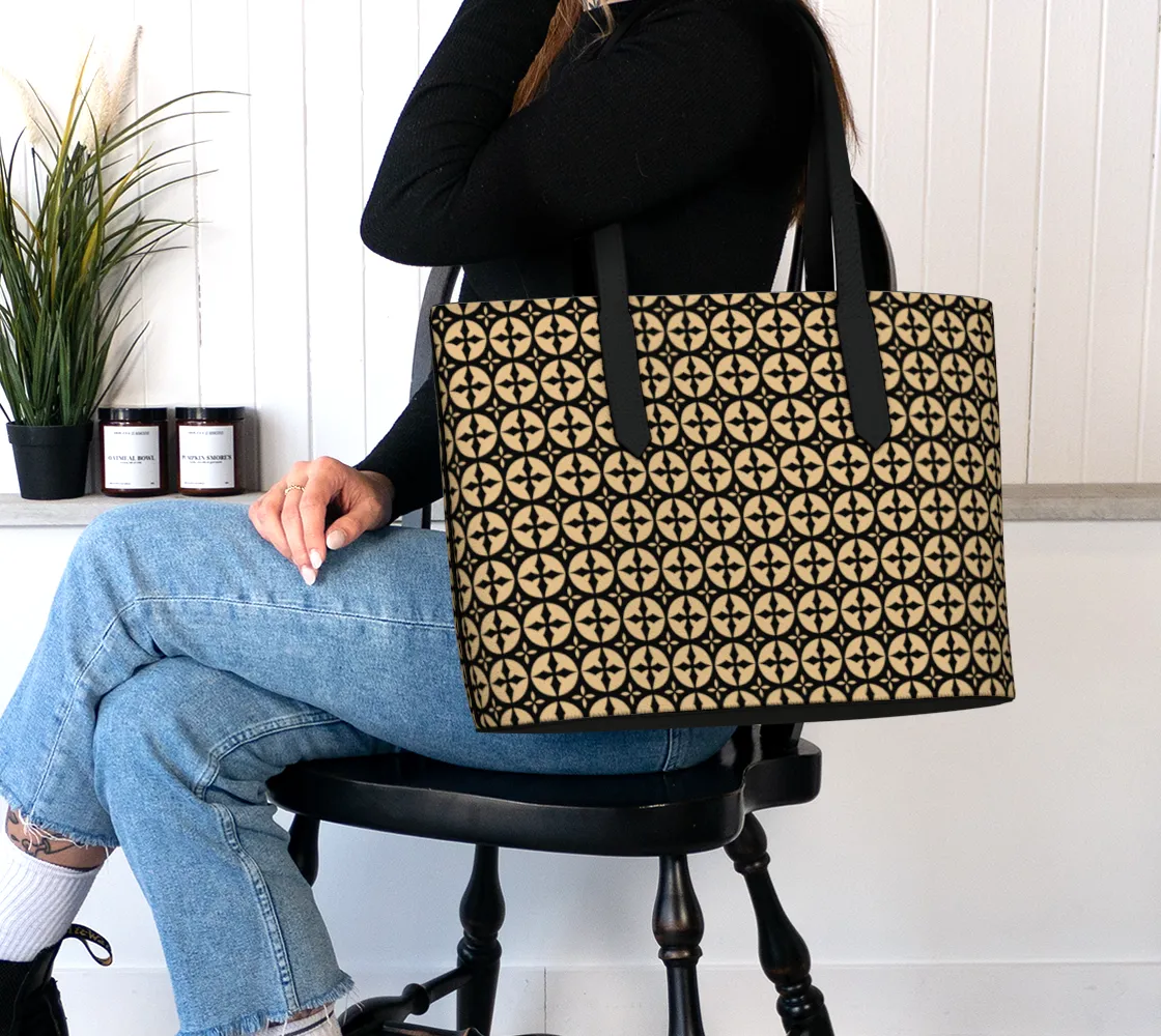 Black and Gold Santorini Cross Vegan Leather Tote Bag