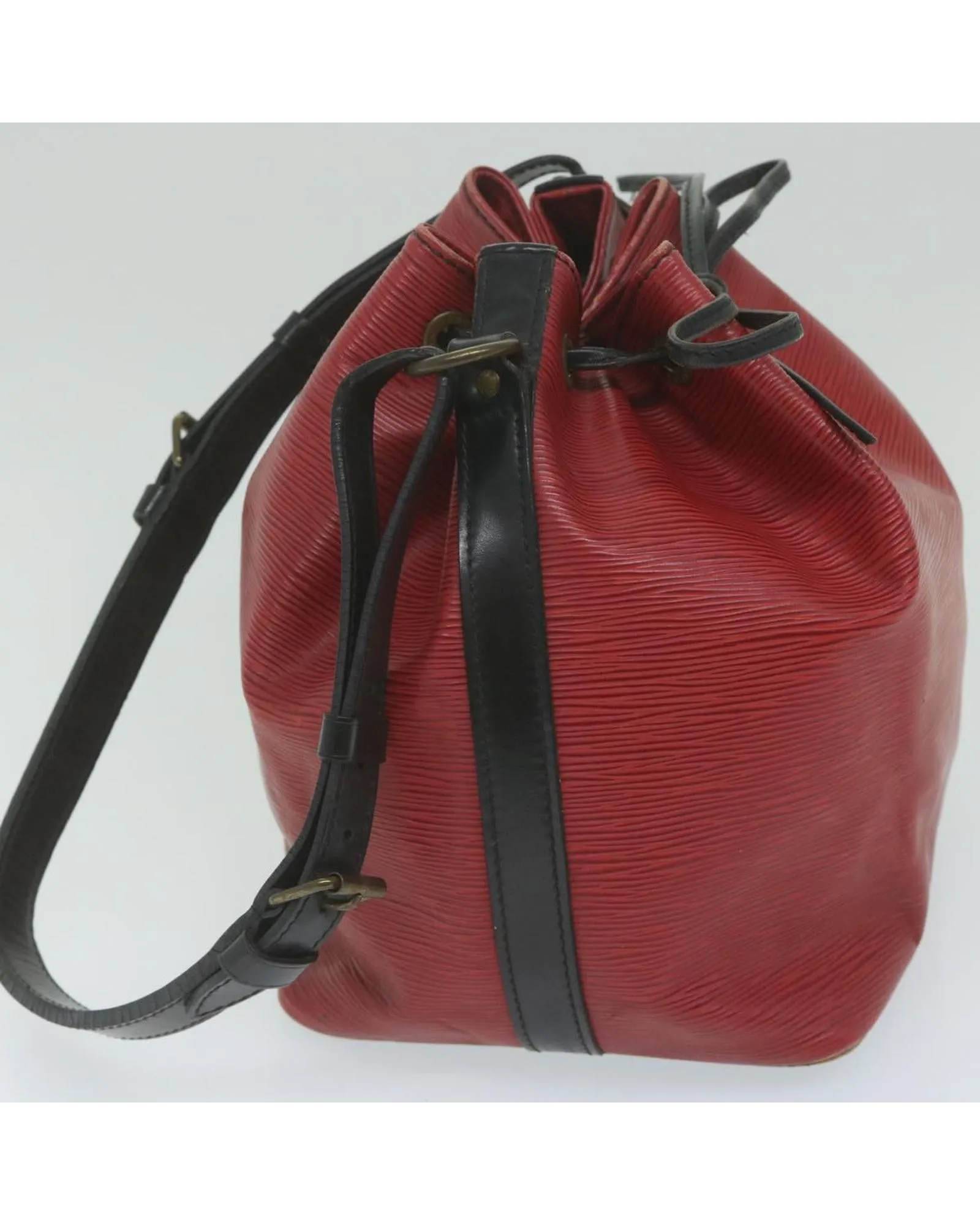 Black and Red Epi Leather Shoulder Bag with Adjustable Strap