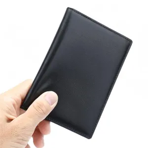 Black Genuine Leather Bifold Durable Passport Holder Card Holder Ticket Holder