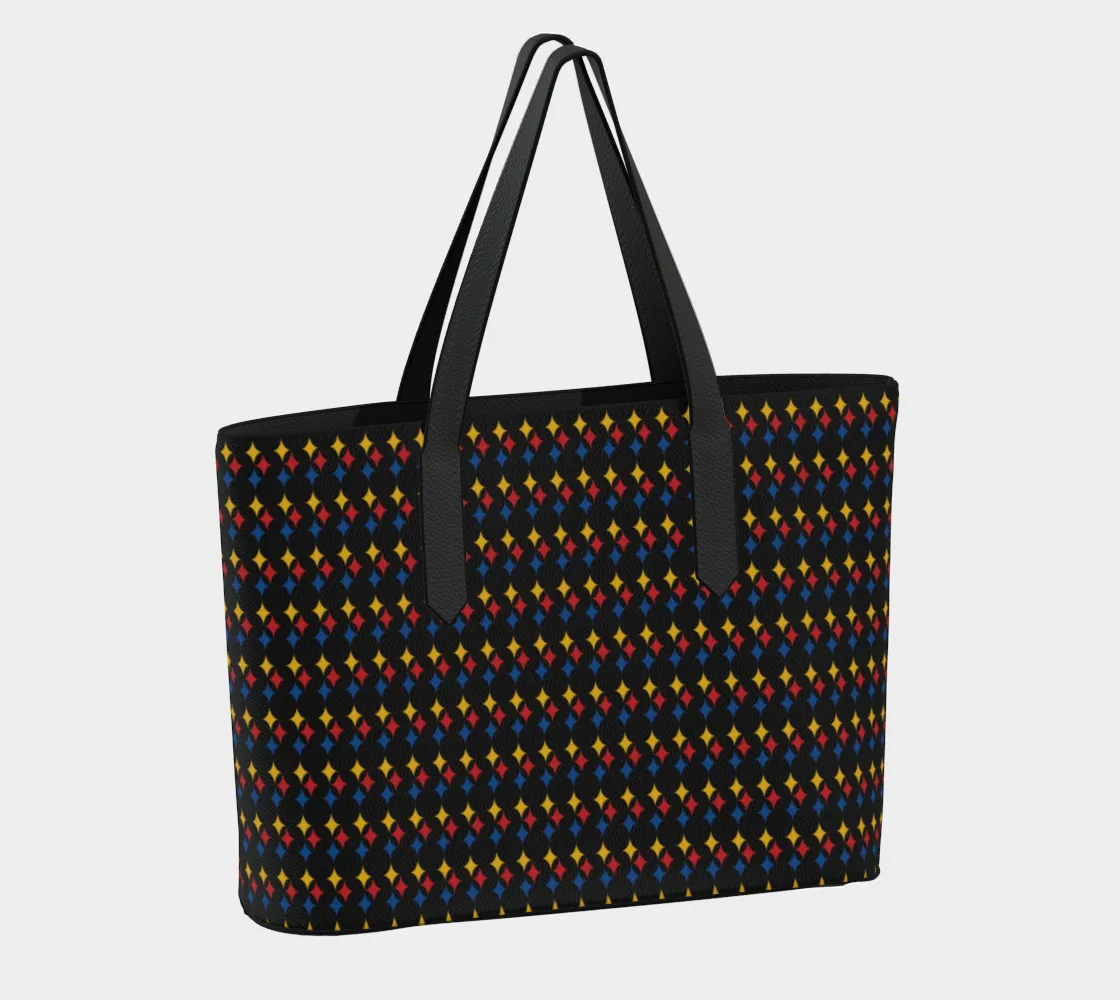 Black Hypocycloid Pattern Vegan Leather Tote Bag