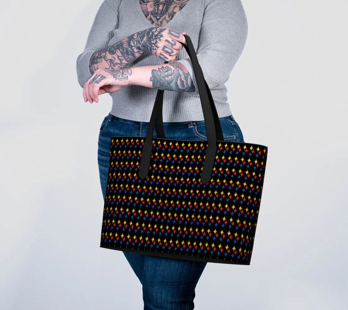 Black Hypocycloid Pattern Vegan Leather Tote Bag