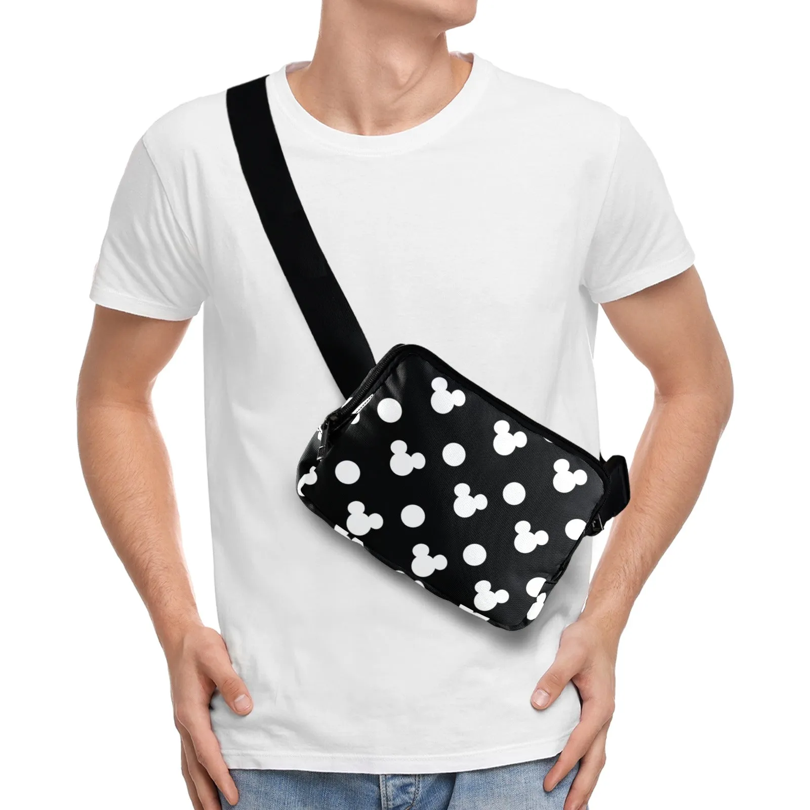 Black With White Mickey Polk Dots Belt Bag