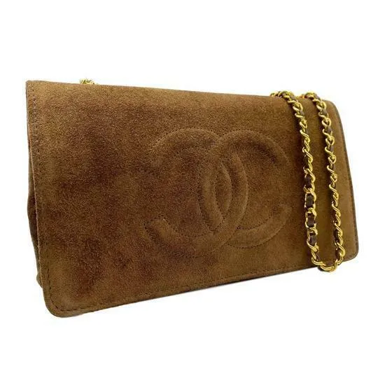 Chanel Timeless Cc Chain Wallet Brown Suede Leather Shoulder Bag