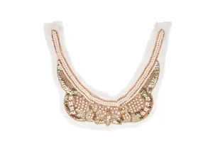 Elegant Pearl Neck Piece Applique | Pearl and Sequin Neck Applique | Pearl and Beaded Collar Applique