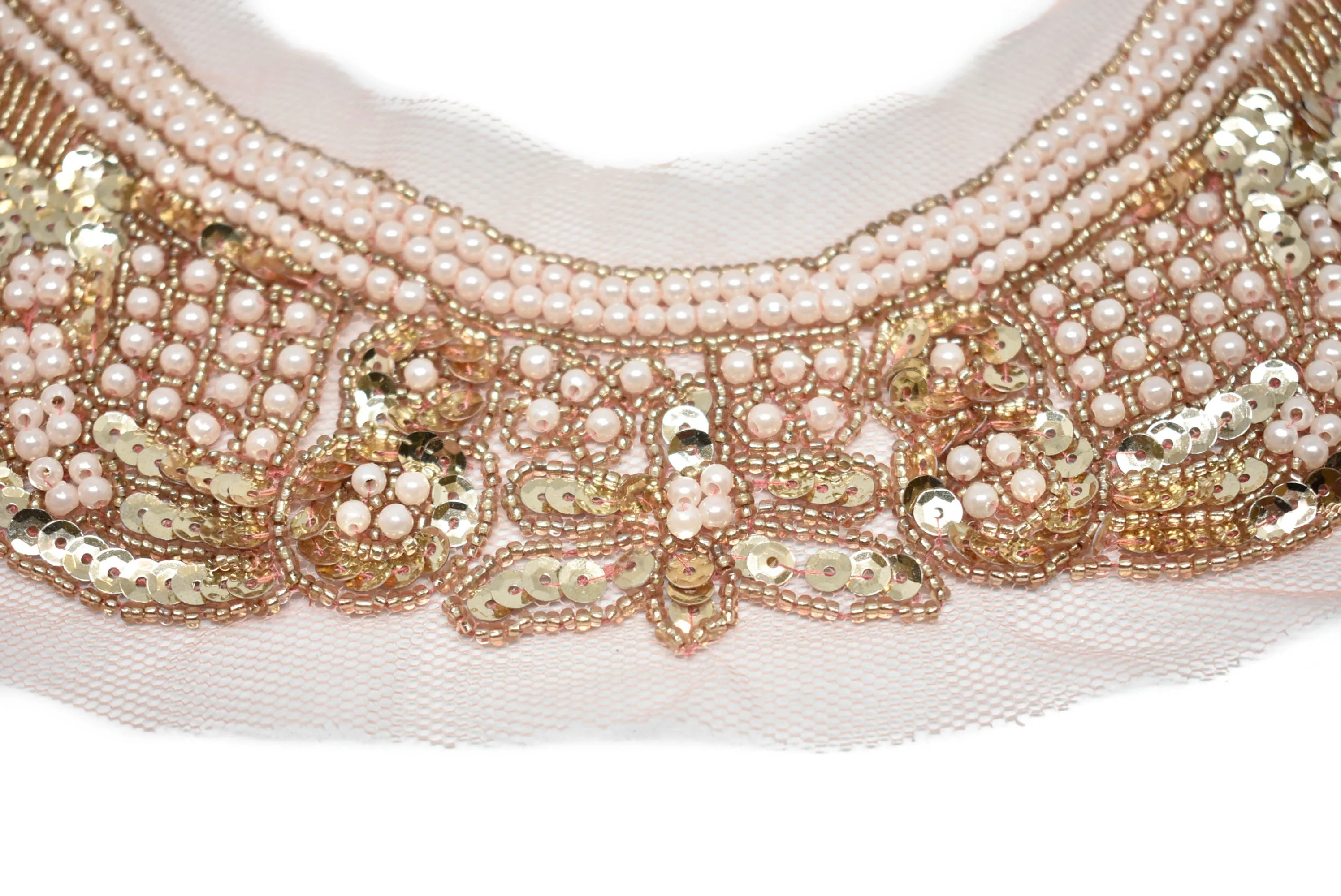 Elegant Pearl Neck Piece Applique | Pearl and Sequin Neck Applique | Pearl and Beaded Collar Applique