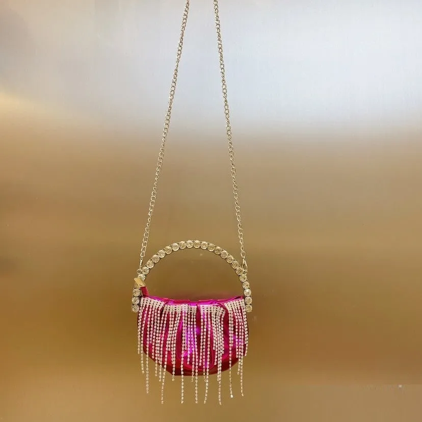 Evening Elegance: Rhinestone Tassel Pleated Mini Shoulder Bag - A Chic and Sophisticated Companion!