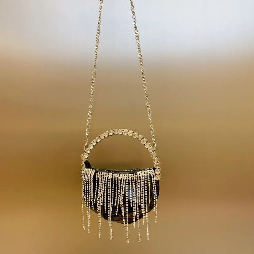 Evening Elegance: Rhinestone Tassel Pleated Mini Shoulder Bag - A Chic and Sophisticated Companion!