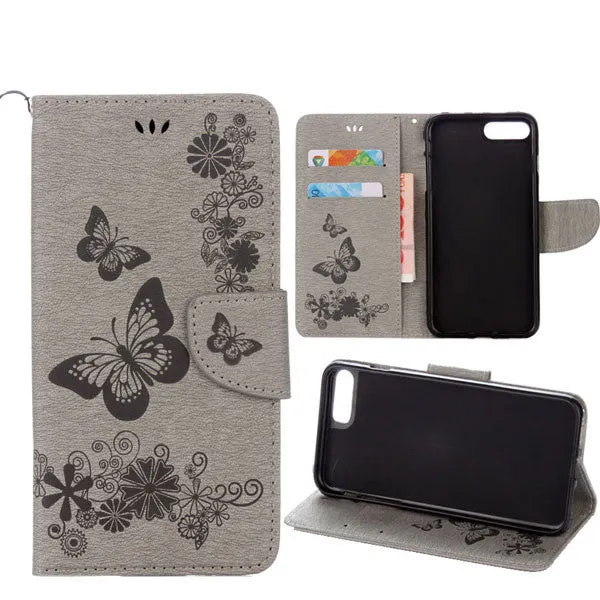 Fashion Butterfly Flower Leather Flip For iphone 7 6 6S Plus SE 5 5S Case Stand Wallet Cover for Samsung Galaxy S7 S6 edge Shell