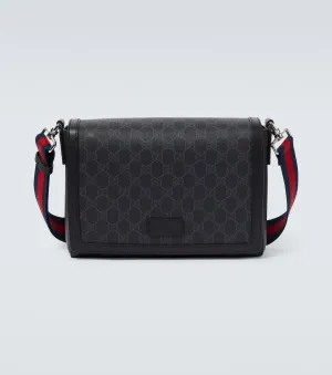 gg shoulder bag with Gucci leather trim, gray