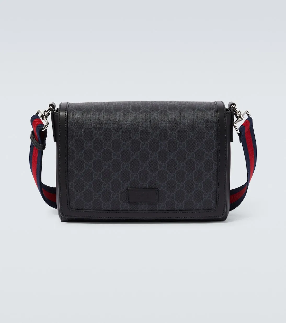 gg shoulder bag with Gucci leather trim, gray