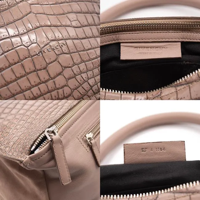 Givenchy Crocodile Embossed Medium Pandora Taupe Brown Calfskin Beige Leather Shoulder Bag