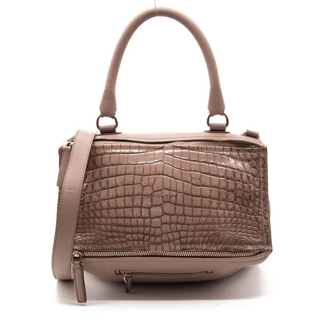 Givenchy Crocodile Embossed Medium Pandora Taupe Brown Calfskin Beige Leather Shoulder Bag