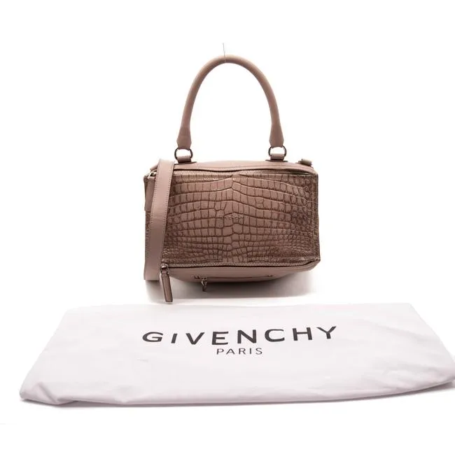 Givenchy Crocodile Embossed Medium Pandora Taupe Brown Calfskin Beige Leather Shoulder Bag