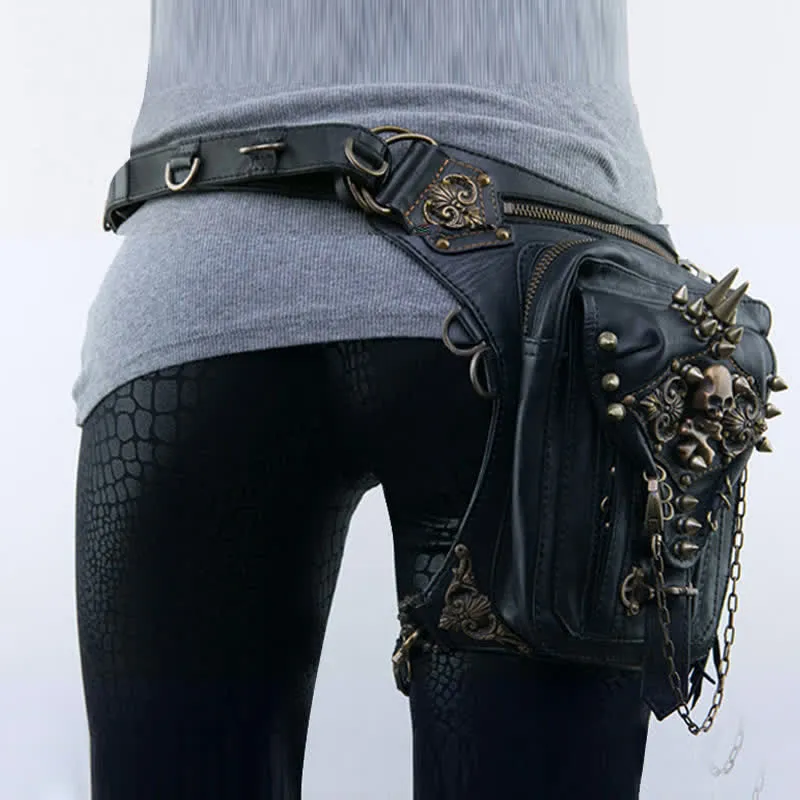 Gothic Retro Steampunk Skull & Studded Crossbody Waist Bag