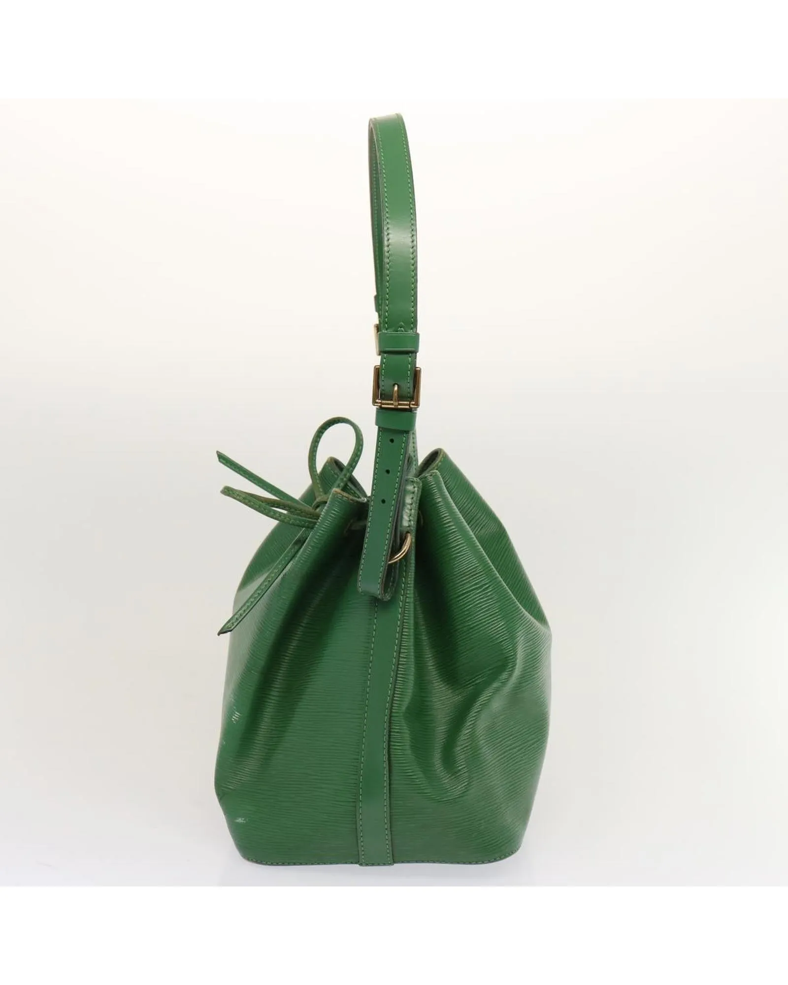 Green Epi Leather Shoulder Bag with Adjustable Strap and Silver-tone Hardware