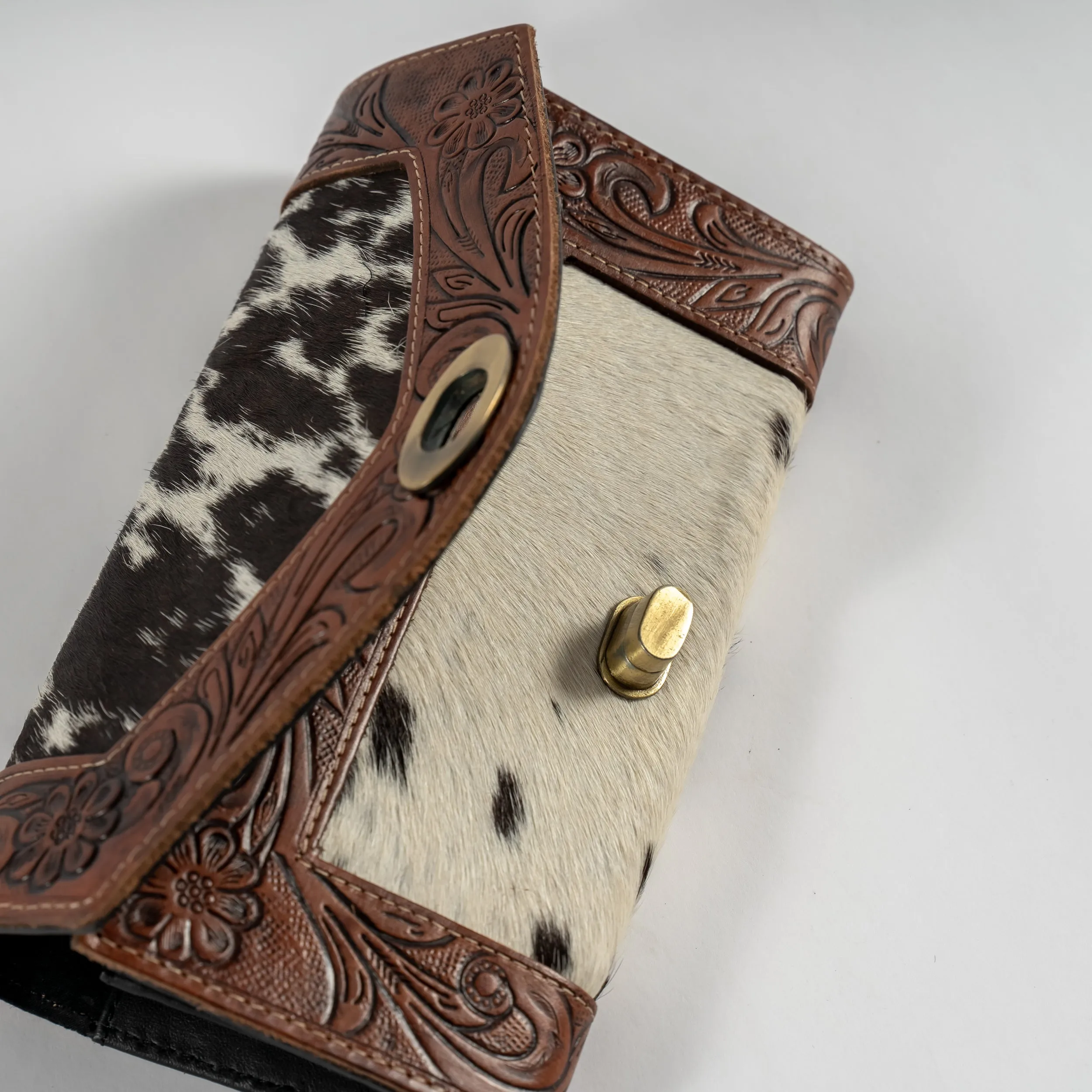 Hand-Tooled Cowhide Turn Lock Wallet