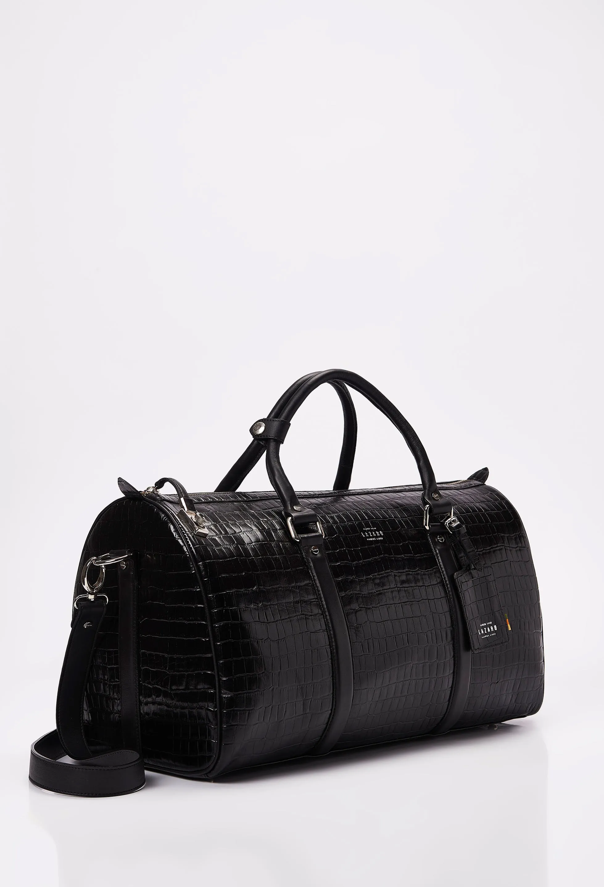 Heritage Croco Leather Duffel Bag With Lock Closure