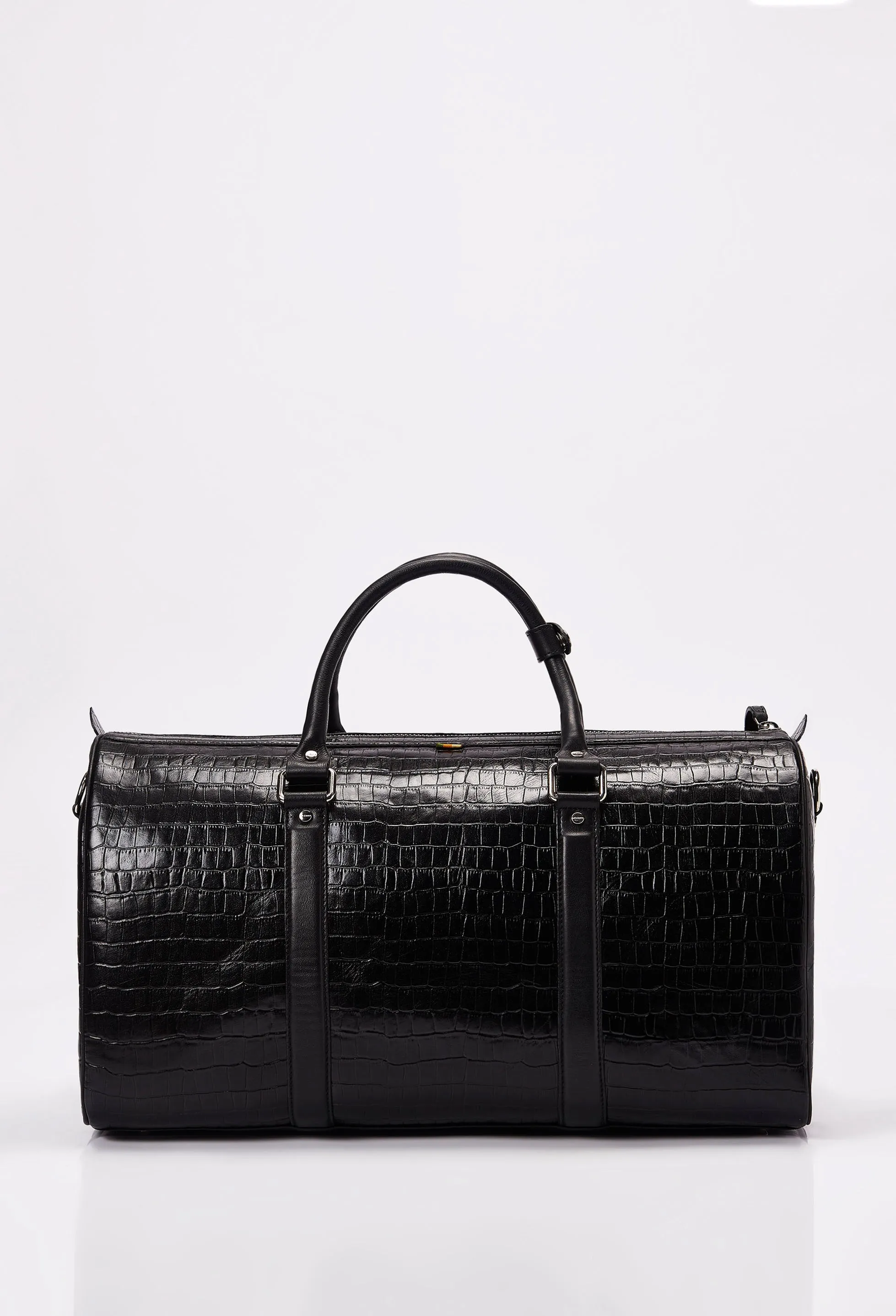 Heritage Croco Leather Duffel Bag With Lock Closure