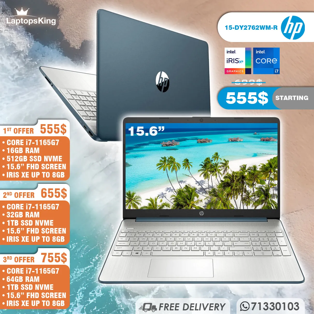 Hp 15-DY2762WM-R Core i7-1165g7 Iris Xe 15.6" Laptops (New OB)