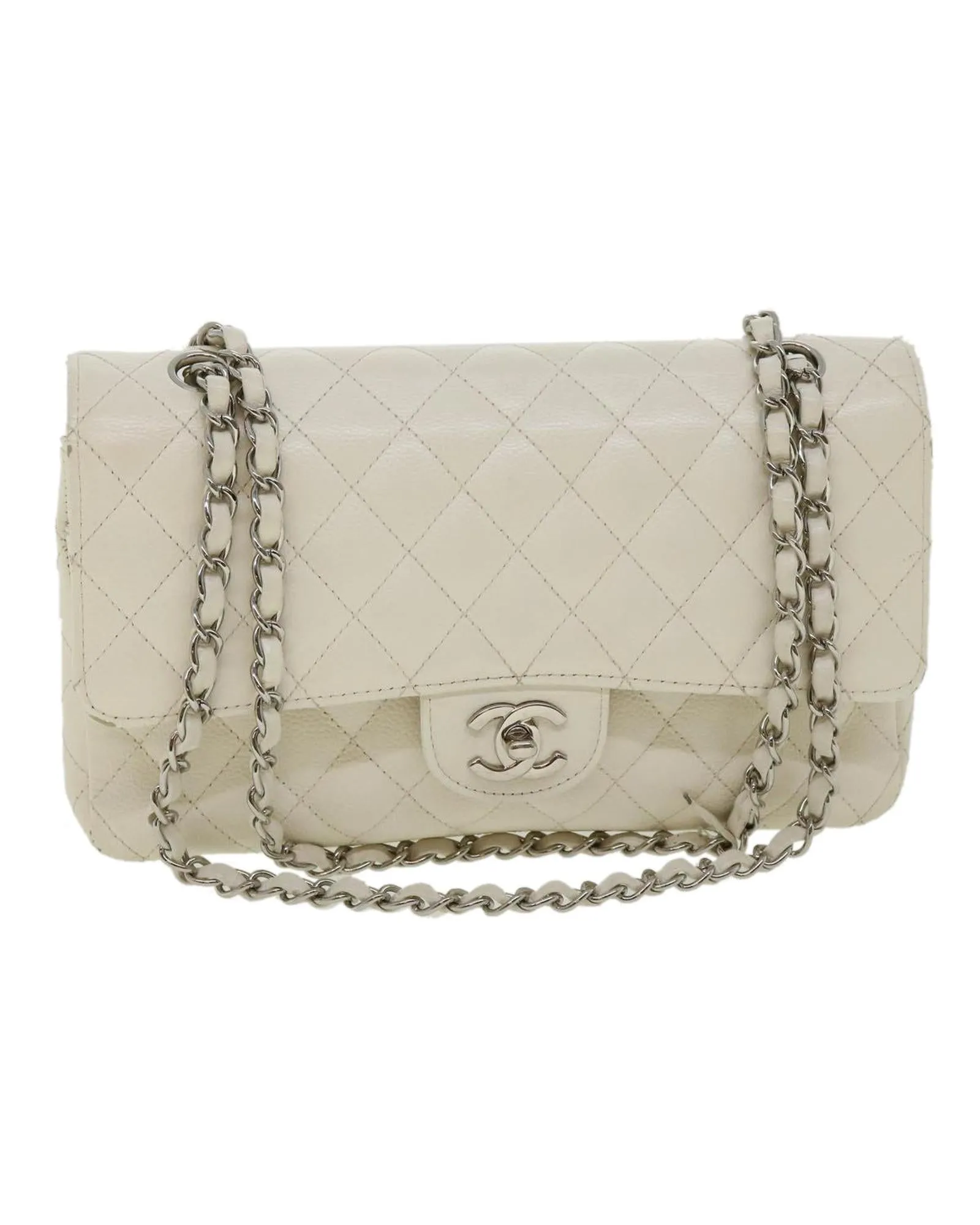 Matelasse Double Flap Chain Shoulder Bag Caviar Skin