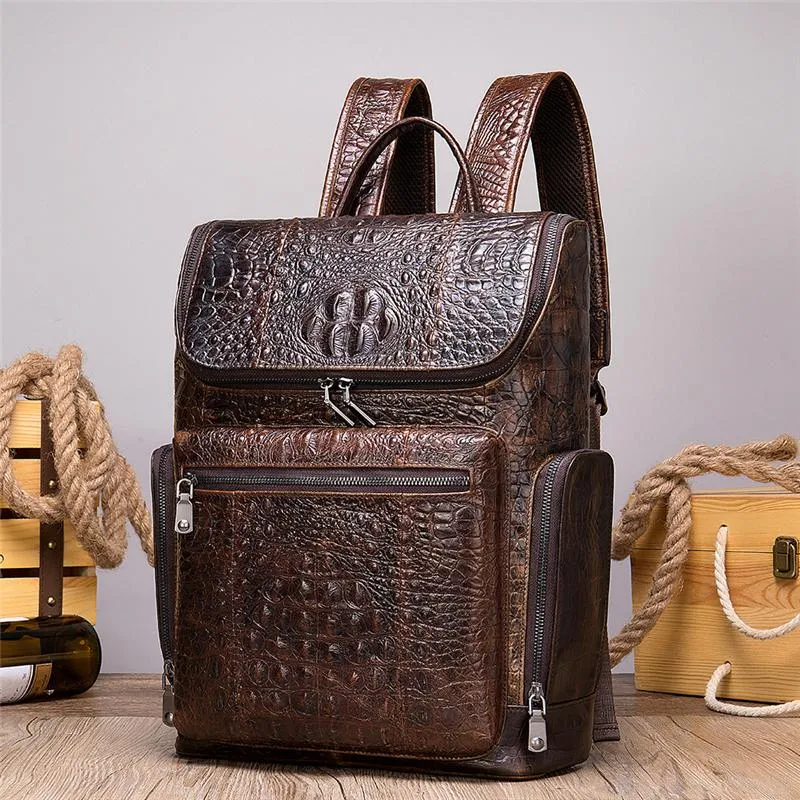 Men's Alligator Pattern Leather Hipster Backpacks