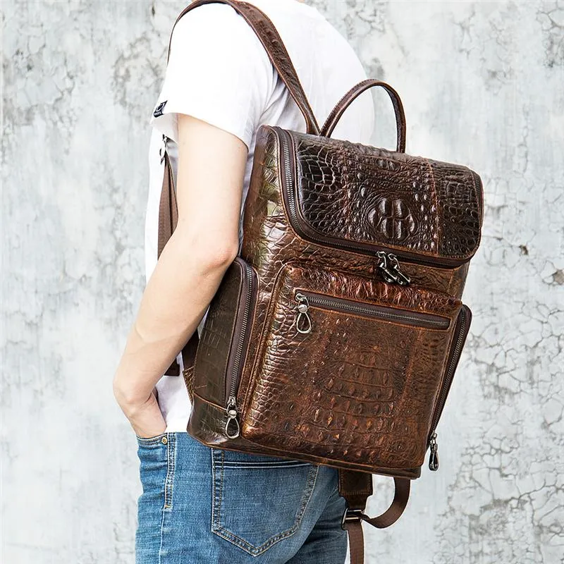 Men's Alligator Pattern Leather Hipster Backpacks