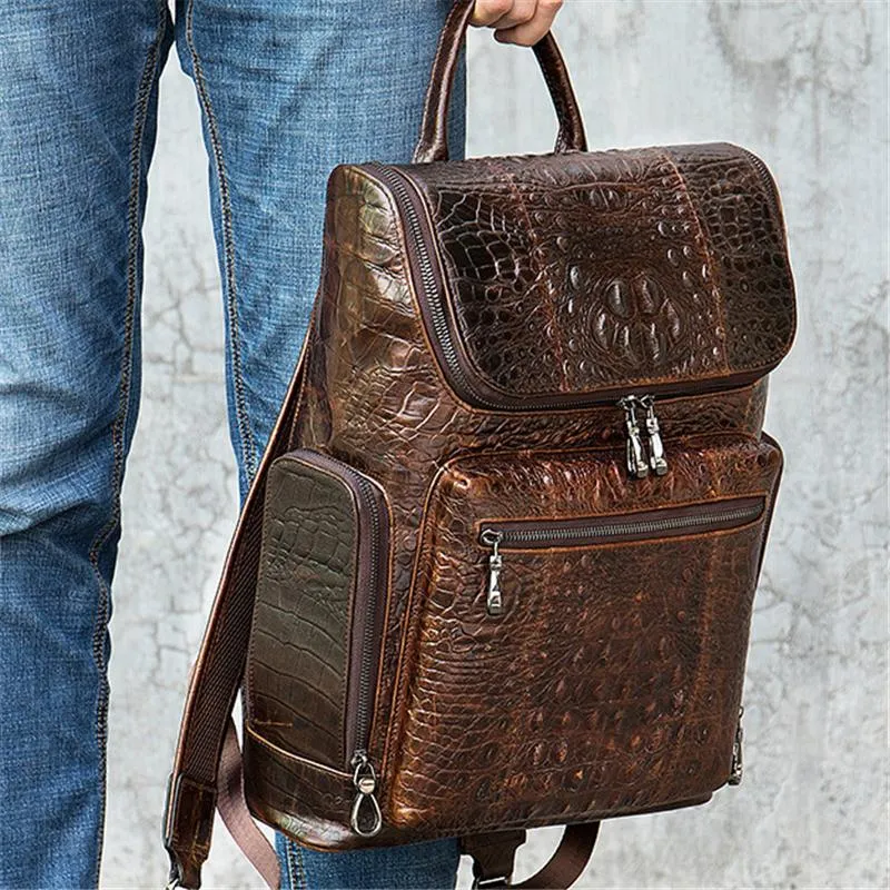 Men's Alligator Pattern Leather Hipster Backpacks