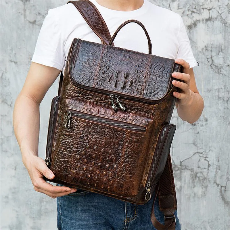 Men's Alligator Pattern Leather Hipster Backpacks