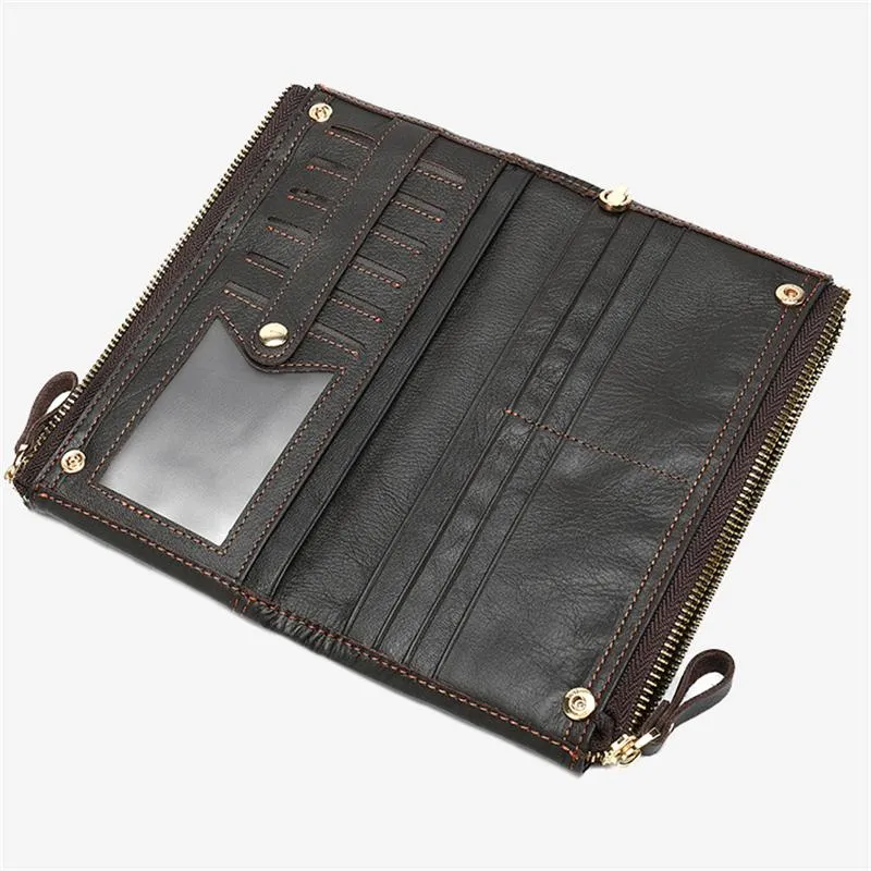 Men's Double Zipper Clutch Soft Leather Business Casual Wallet