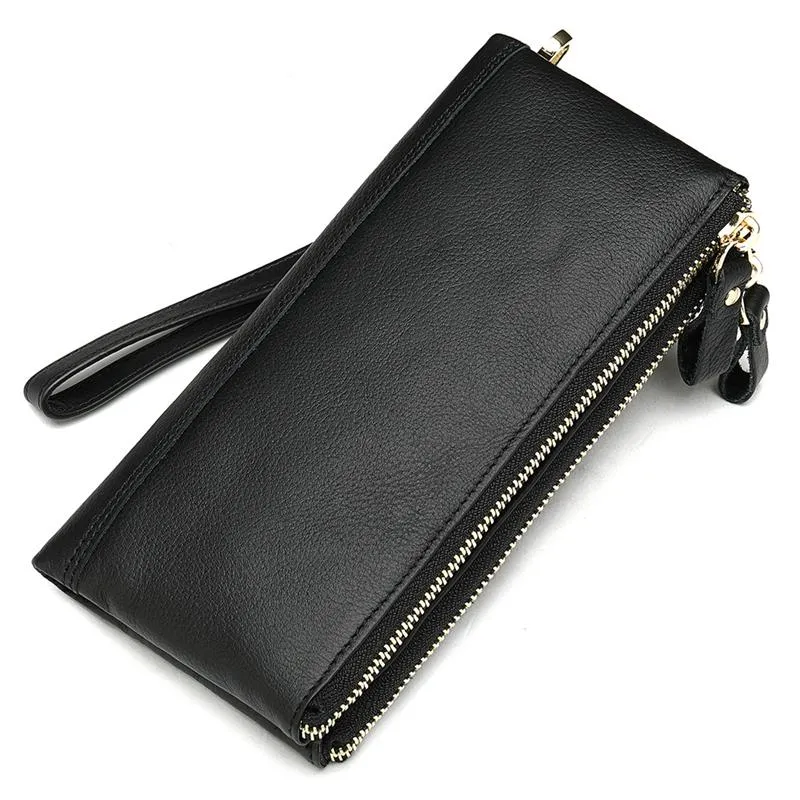 Men's Double Zipper Clutch Soft Leather Business Casual Wallet