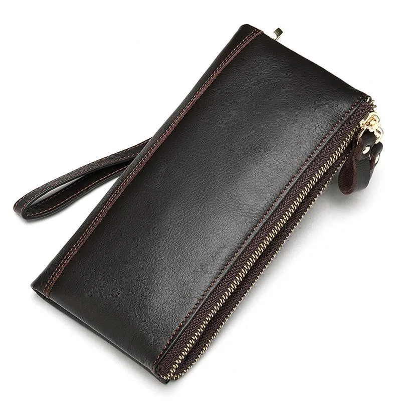 Men's Double Zipper Clutch Soft Leather Business Casual Wallet