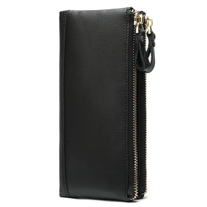 Men's Double Zipper Clutch Soft Leather Business Casual Wallet