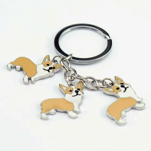 Metal PET Key Chain welsh Corgi Dogs Key Ring Bag charm Wholesale Lovely Keychain Car Keyring gift Women Jewelry Drop shipping