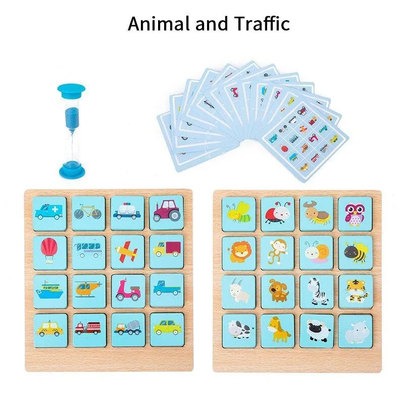 Montessori Memory Match Chess Game 3D Puzzles Wooden Early Educational Family Party Casual Interaction Game Toy