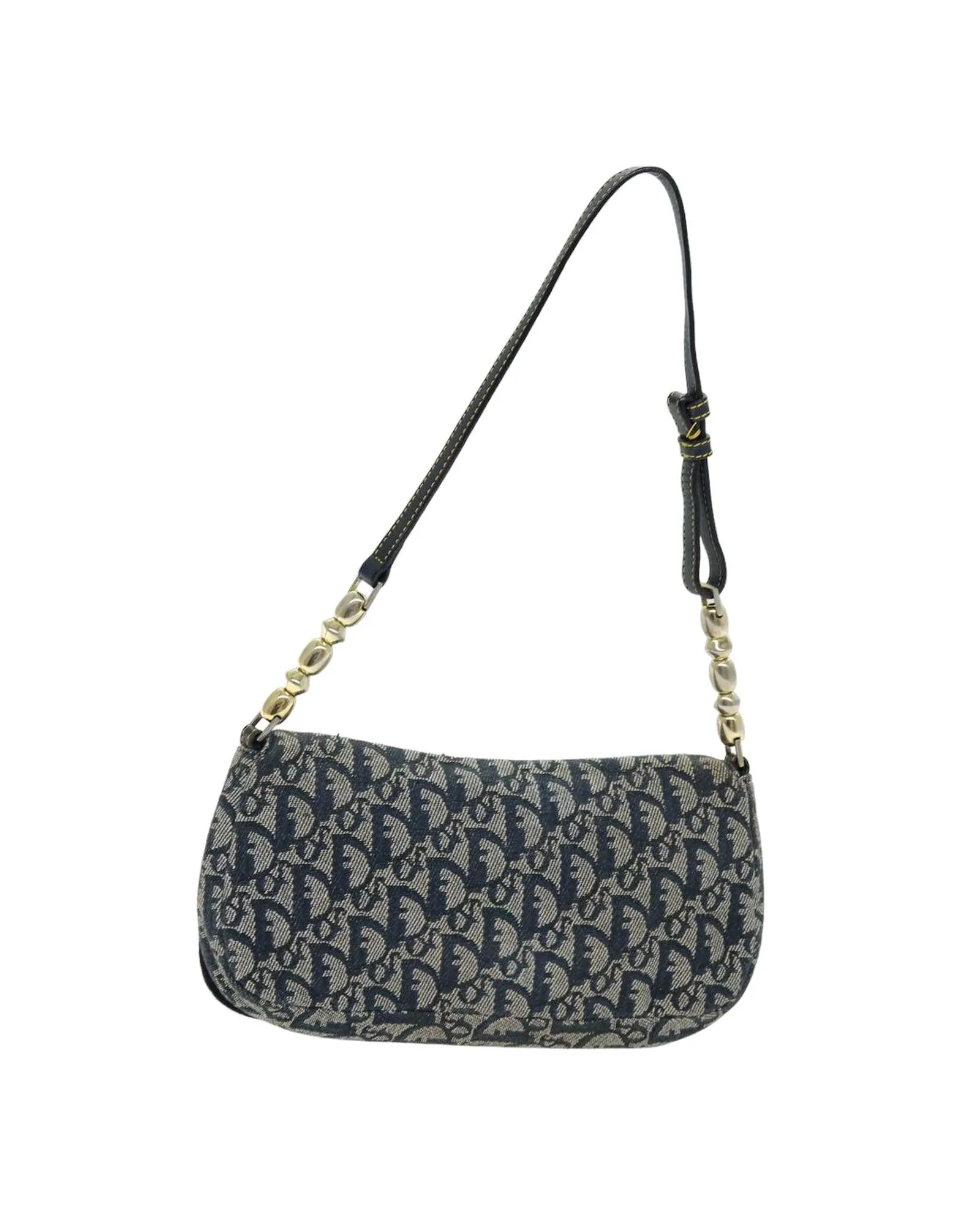 Navy Trotter Canvas Shoulder Bag with Pearl Detailing