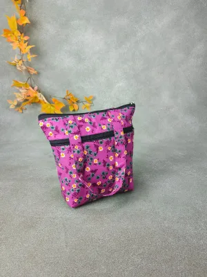 Small Handbag Pink with Grey Botanical Floral Prints