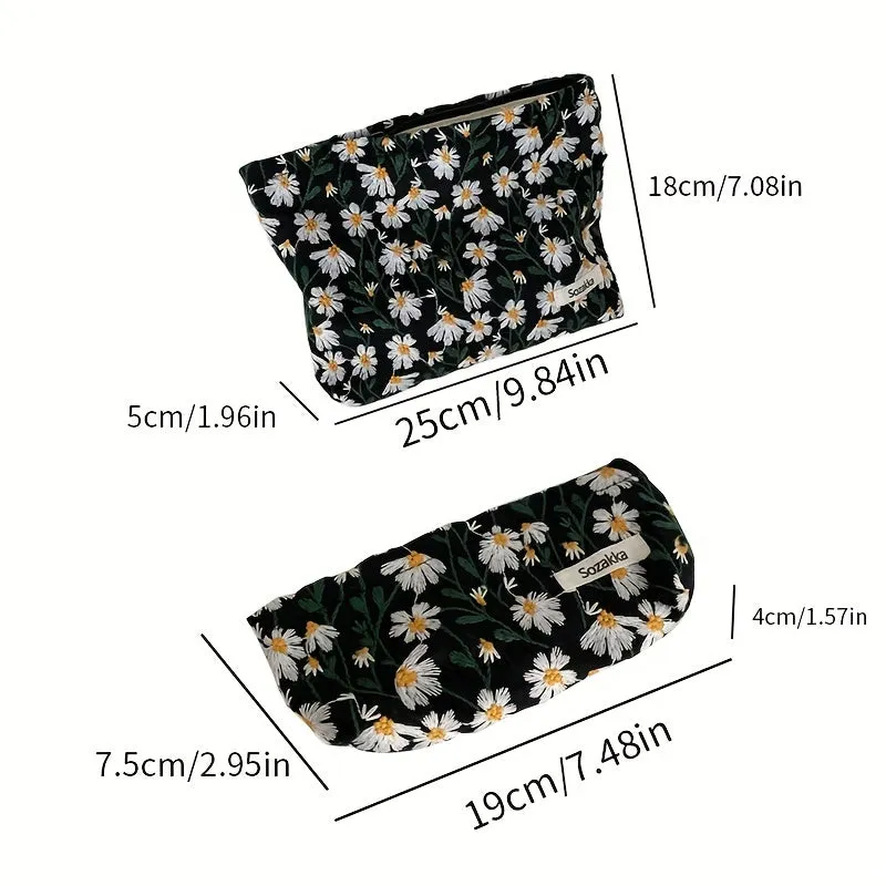 Stylish Daisy Embroidered Makeup Pouch for Travel  Toiletries