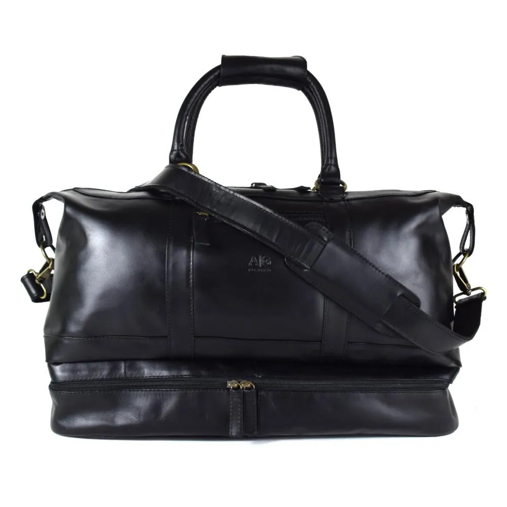 Weekender Bag with shoe compartment in Black Leather - Professional Players Favorite